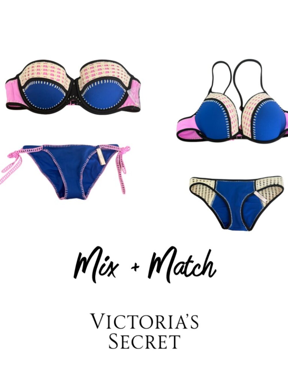 Victoria’s Secret Mix & Match Bikini Pieces Blue Pink Crochet Choose Your Size
